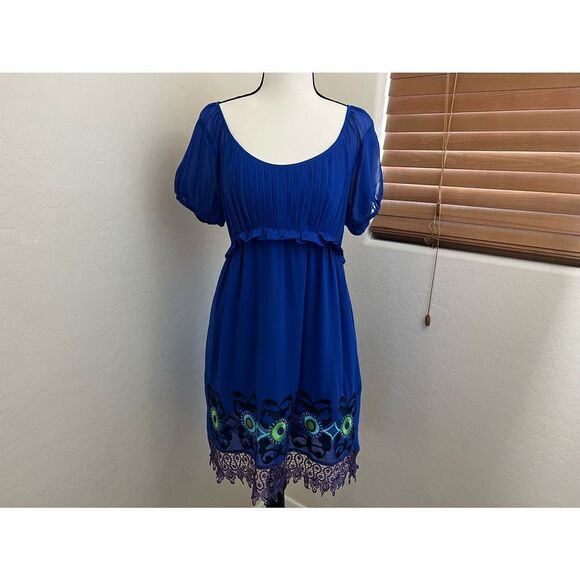 Arden B Royal blue organza dress with crochet bottom trim size M - Picture 1 of 6